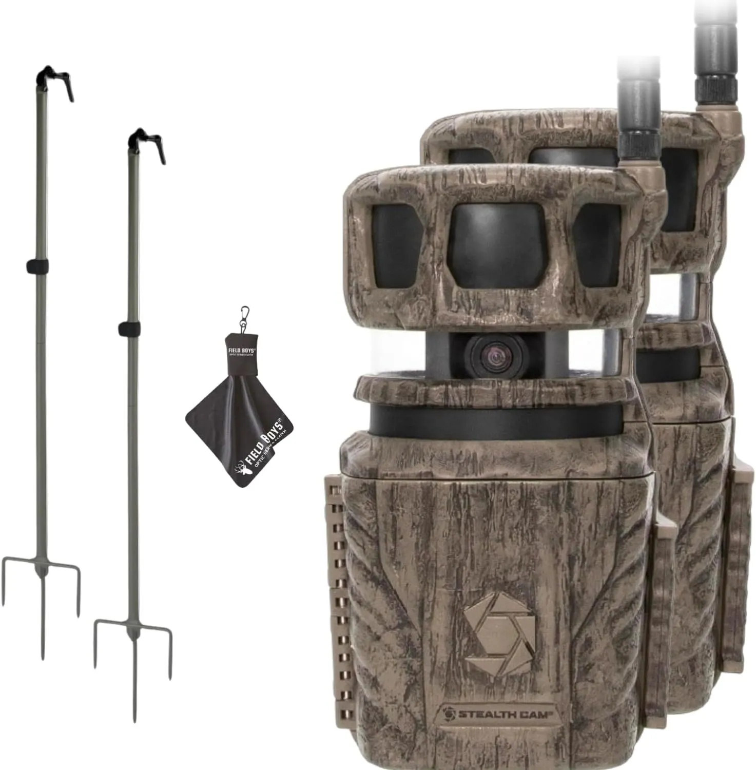 Stealth Cam Revolver 36MP Trail Camera with 1080P HD Video at 30 FPS, 0.4 Sec Trigger Speed, 360° Panoramic View, Built-in GPS, Verizon/AT&T Cellular, Adjustable Durable Steel Post, and Cloth (2PK)