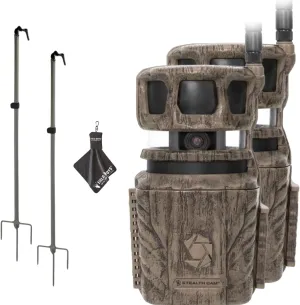 Stealth Cam Revolver 36MP Trail Camera with 1080P HD Video at 30 FPS, 0.4 Sec Trigger Speed, 360° Panoramic View, Built-in GPS, Verizon/AT&T Cellular, Adjustable Durable Steel Post, and Cloth (2PK)