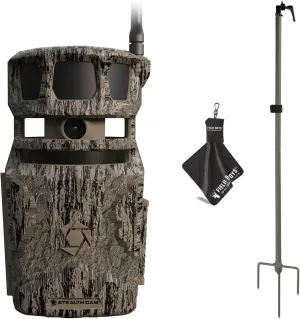 Stealth Cam Revolver PRO 40MP Photo 1440P at 30 FPS QHD Video 0.4 Sec Trigger Speed 360-Degree Panoramic View Built-in GPS Hunting Cellular Trail Camera, Adjustable Durable Steel Post, and Cloth