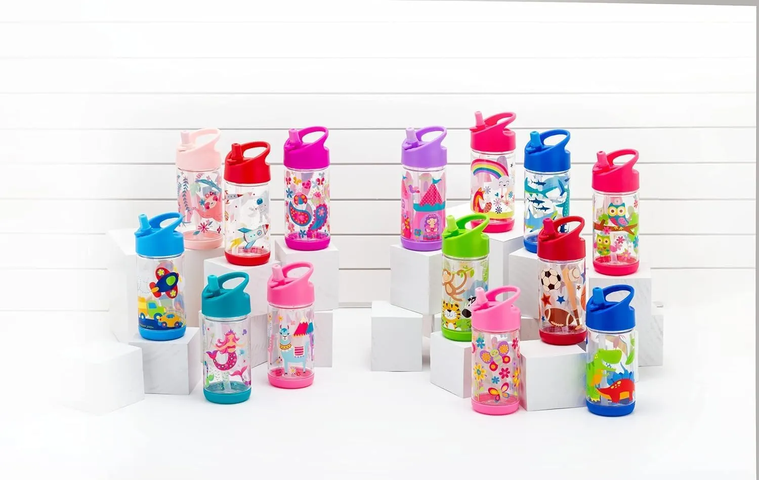 Stephen Joseph, Kids Flip Top Water Bottle, 10 oz Tritan BPA Free, Water Bottle for Girls & Boys, Back to School Flip Top Bottle, Blue Zoo