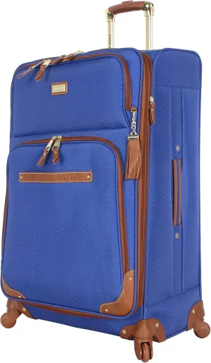 Steve Madden Designer Luggage Collection - Expandable 28 Inch Softside Bag for Men & Women - Durable Lightweight Checked Suitcase with 4-Rolling Spinner Wheels (Global Blue)