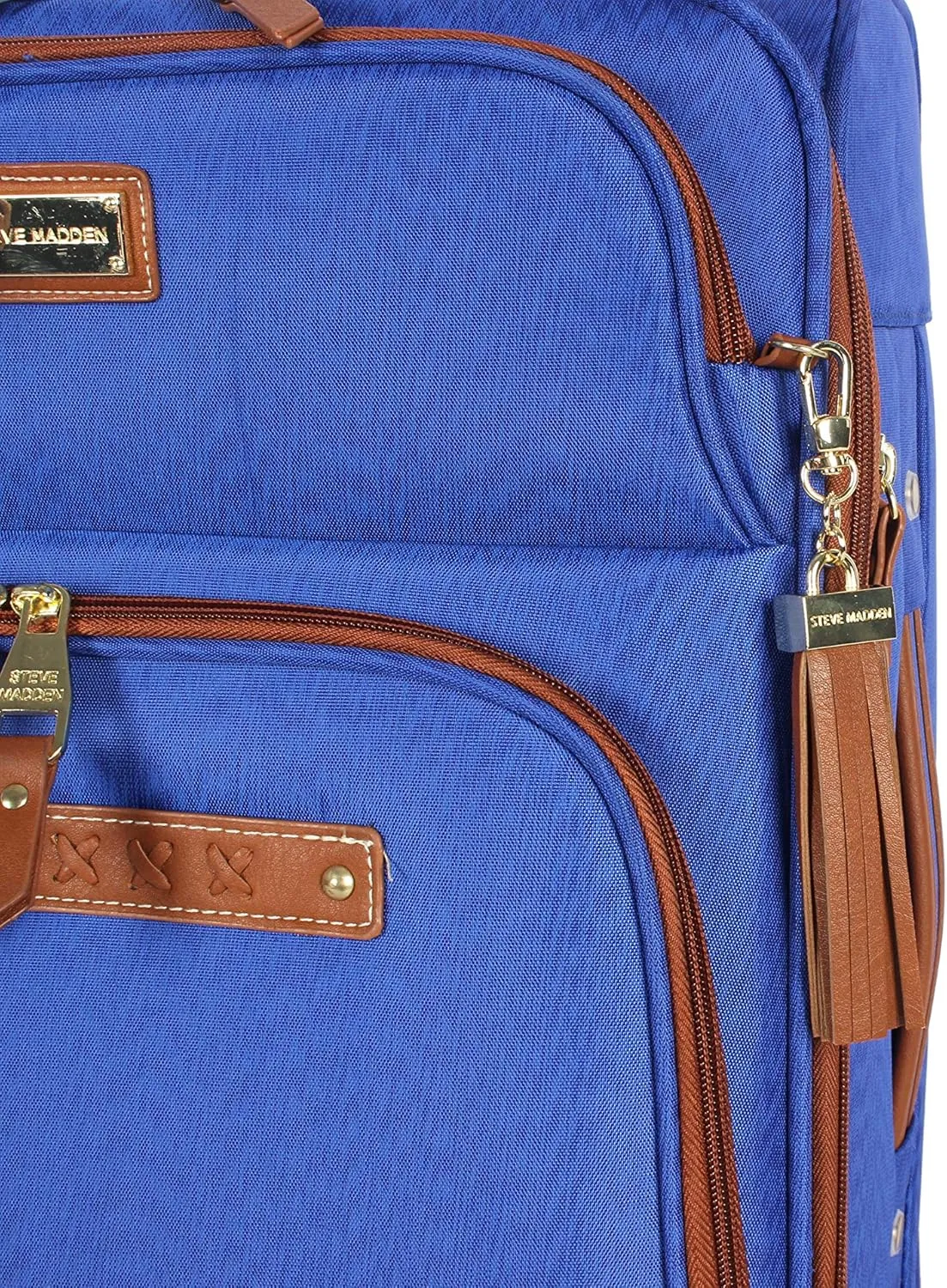 Steve Madden Designer Luggage Collection - Expandable 28 Inch Softside Bag for Men & Women - Durable Lightweight Checked Suitcase with 4-Rolling Spinner Wheels (Global Blue)
