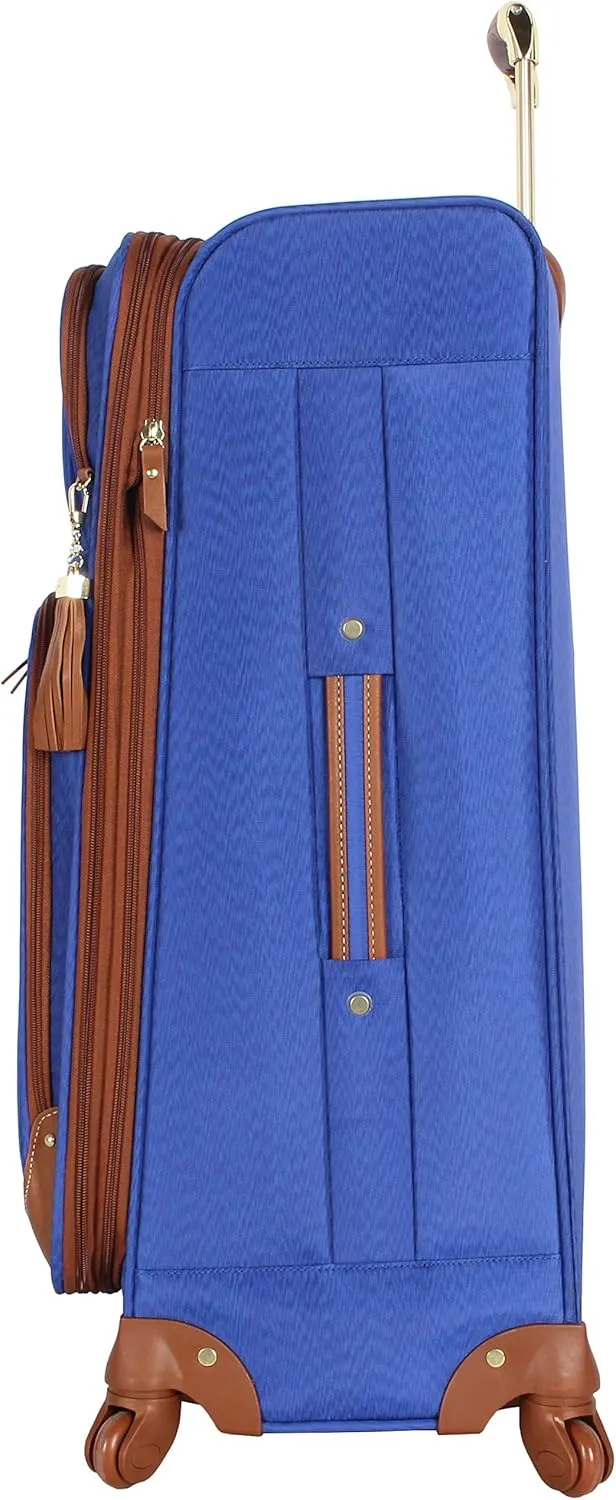 Steve Madden Designer Luggage Collection - Expandable 28 Inch Softside Bag for Men & Women - Durable Lightweight Checked Suitcase with 4-Rolling Spinner Wheels (Global Blue)
