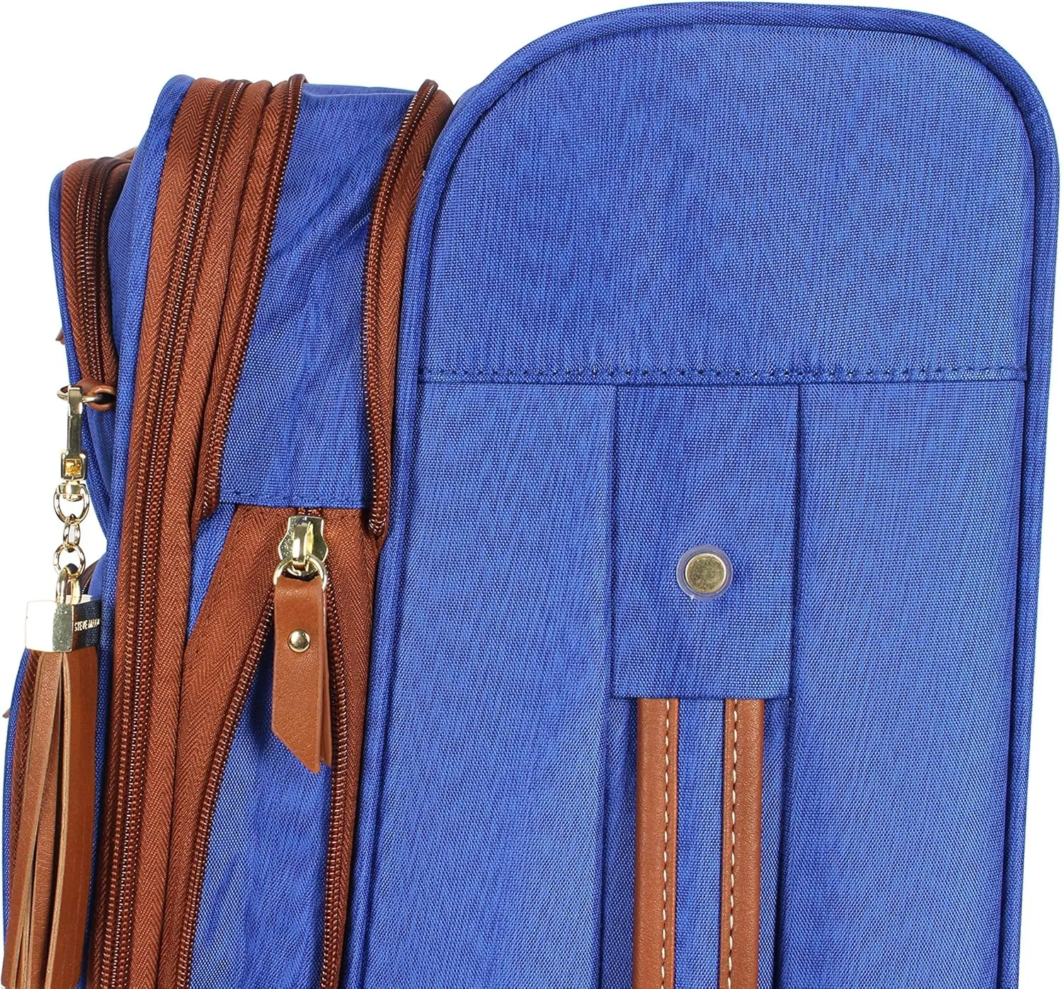 Steve Madden Designer Luggage Collection - Expandable 28 Inch Softside Bag for Men & Women - Durable Lightweight Checked Suitcase with 4-Rolling Spinner Wheels (Global Blue)