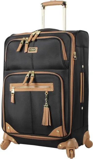 Steve Madden Designer Luggage Collection - Lightweight 24 Inch Expandable Softside Suitcase - Mid-size Rolling 4-Spinner Wheels Checked Bag (Harlo Black)