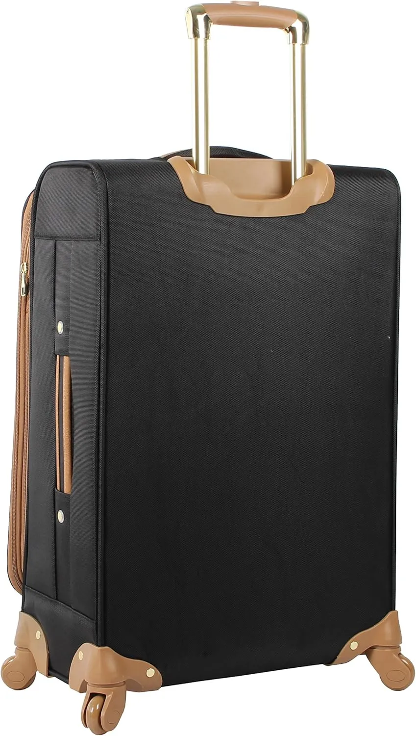 Steve Madden Designer Luggage Collection - Lightweight 24 Inch Expandable Softside Suitcase - Mid-size Rolling 4-Spinner Wheels Checked Bag (Harlo Black)