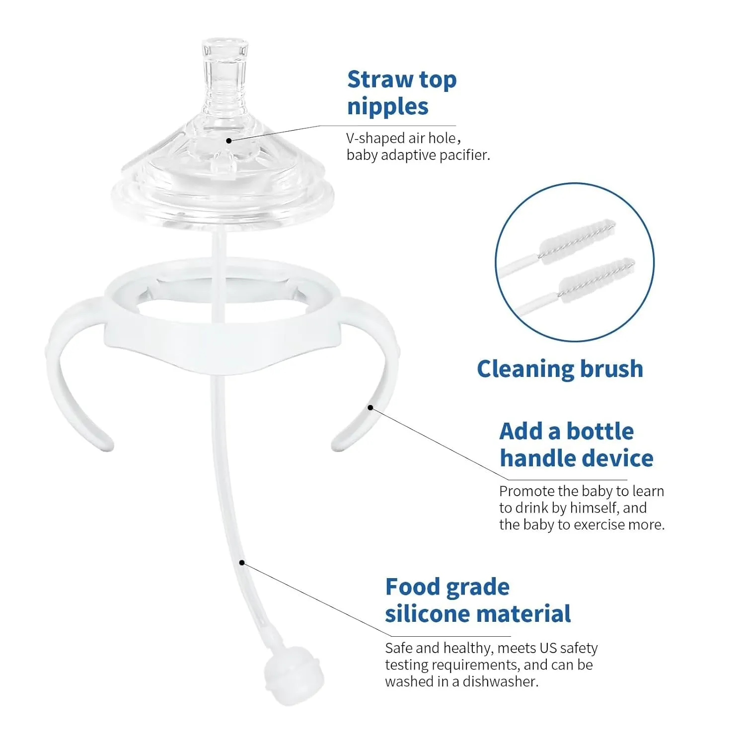 Straw Cup Soft Spout Conversion Kit for Philips Avent Natural Baby Bottle, Bottle Handles and Weighted Straw （4 Pack）