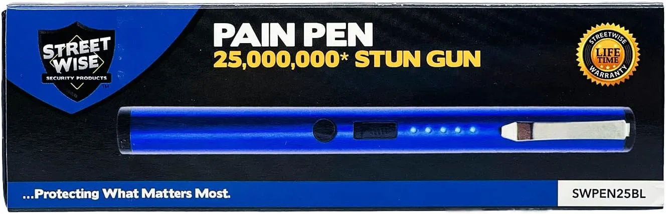 Streetwise Pain Pen 25,000,000 Stun Gun for Self Defense - Tactical Stun Pen for Women and Men, USB Rechargeable, Battery Indicator, Durable Clip, Compact and Concealable for Protection