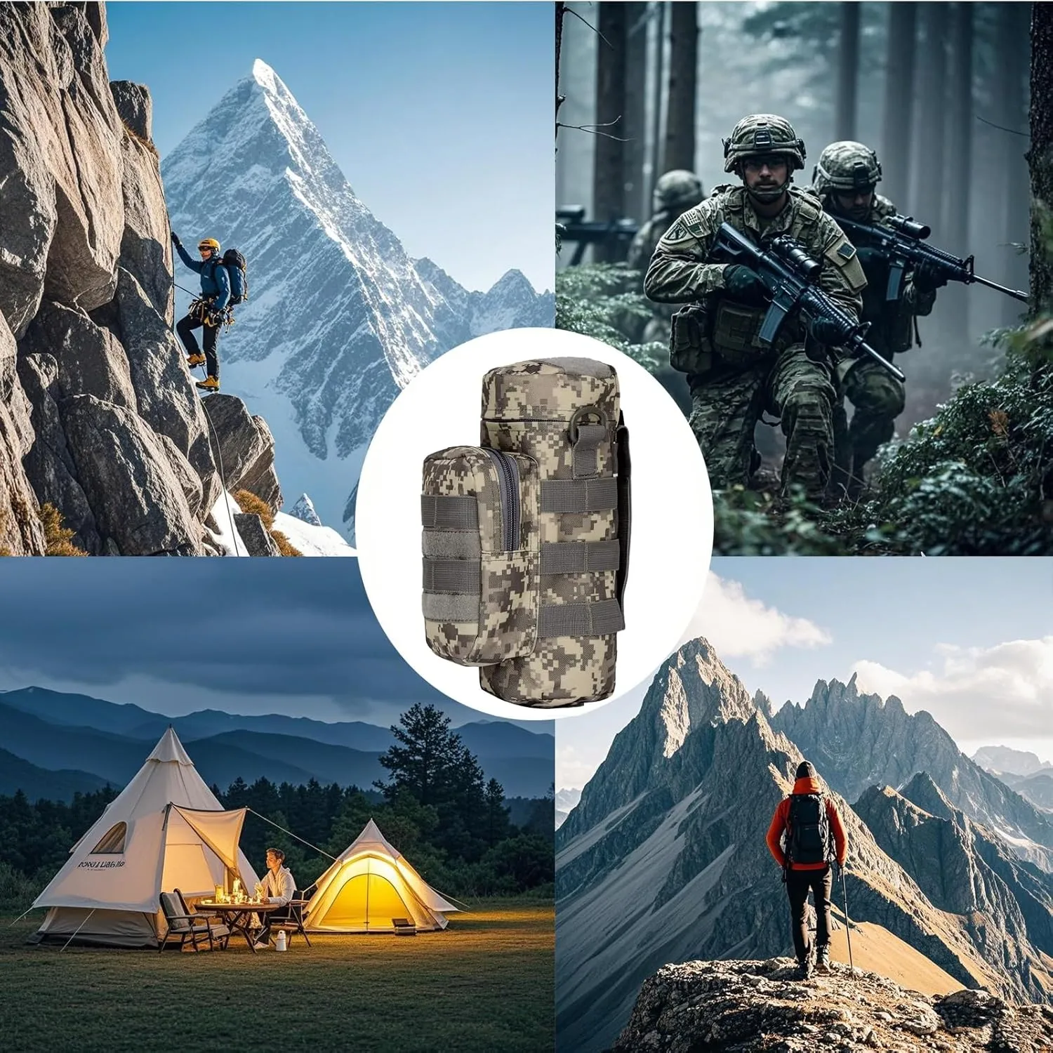 Sturdy Tactical Molle Water Bottle Bag Outdoor Hiking Belt Holder Kettle Pouch(ACU)