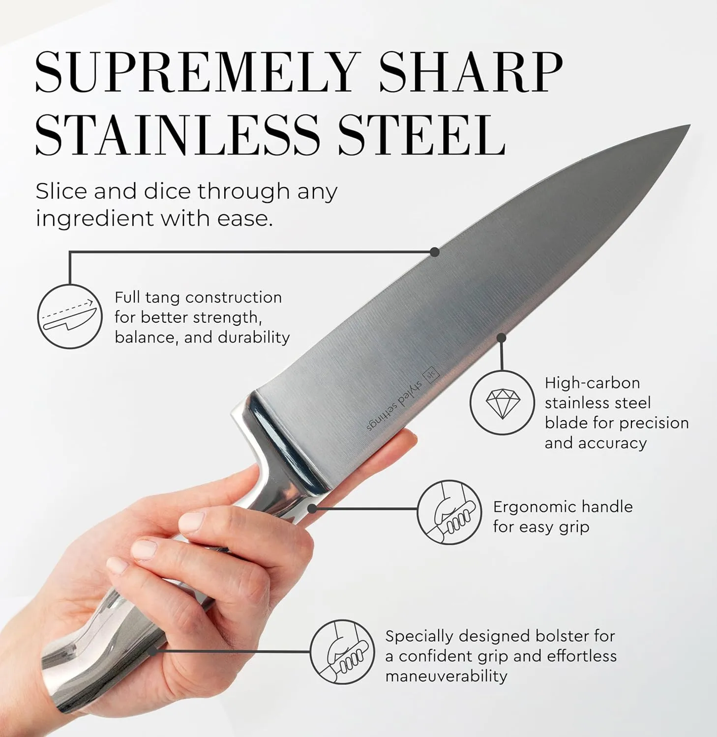 Styled Settings Stainless Steel Knife Set with Built In Sharpener - 14 Piece Ultra Sharp, High Carbon Stainless Steel Kitchen Knife Set Includes White Knife Block with Sharpener Built In
