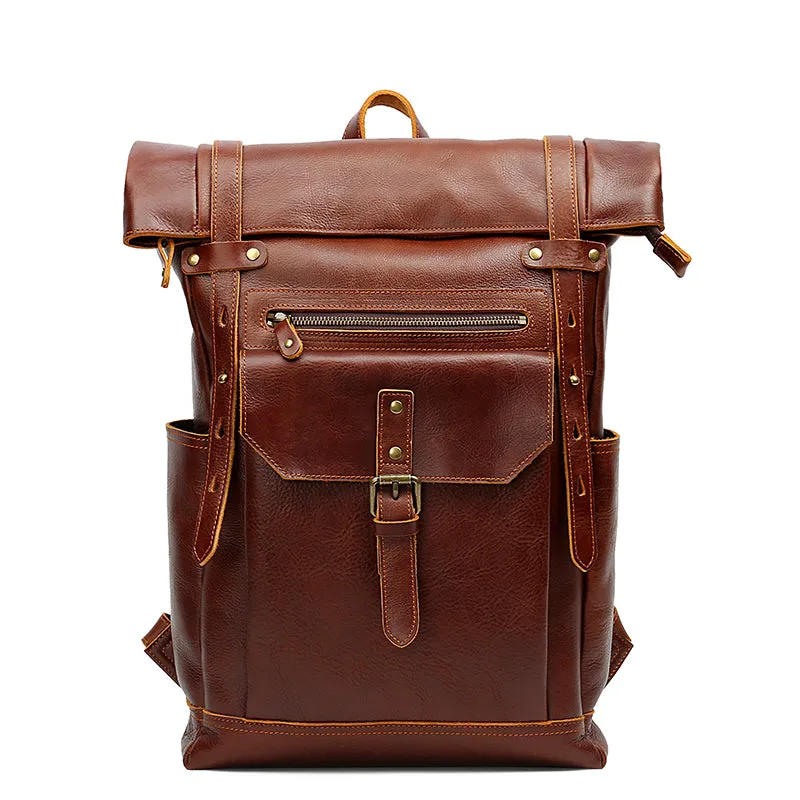 Stylish Leather Roll-Top Backpack for Everyday Use