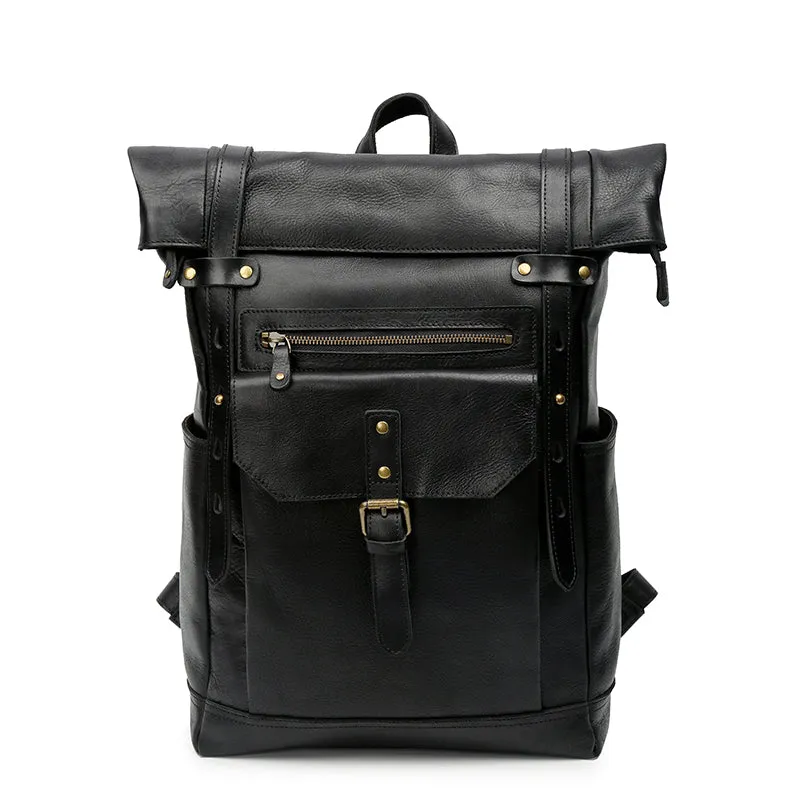 Stylish Leather Roll-Top Backpack for Everyday Use