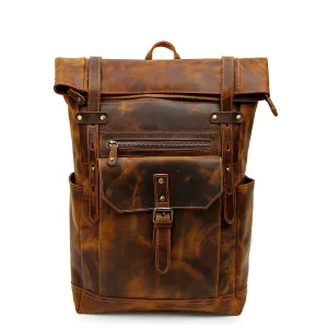Stylish Leather Roll-Top Backpack for Everyday Use