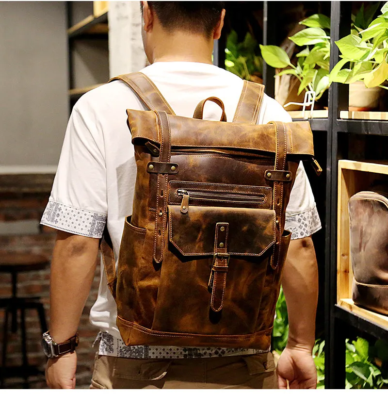 Stylish Leather Roll-Top Backpack for Everyday Use
