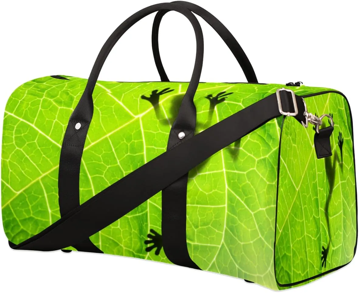 Summer Frog Shadow On The Leaf Travel Duffle Bag for Men Women Large Overnight Weekender Bag Lightweight Duffel Bag Sports Gym Bag Foldable Carry on Luggage Bag