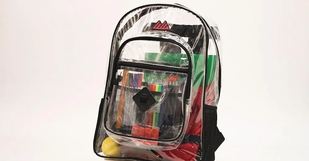 Summit Ridge Clear Waterproof Heavy Duty Stadium Approved Backpack with Water Bottle Holding Pockets, Front Zipper Pocket and Mesh Pocket for Men and Women in Black
