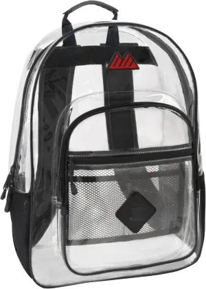 Summit Ridge Clear Waterproof Heavy Duty Stadium Approved Backpack with Water Bottle Holding Pockets, Front Zipper Pocket and Mesh Pocket for Men and Women in Black