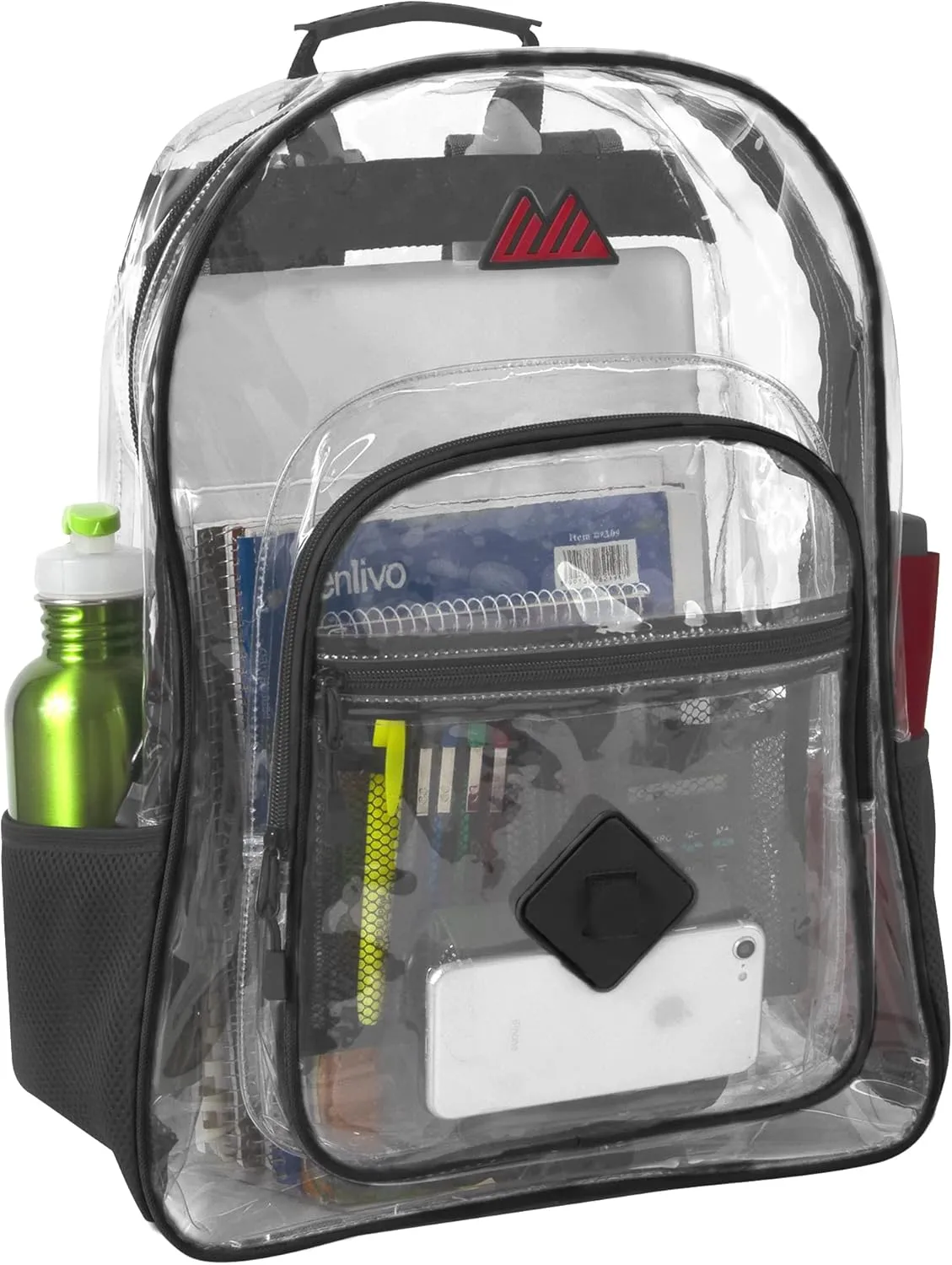 Summit Ridge Clear Waterproof Heavy Duty Stadium Approved Backpack with Water Bottle Holding Pockets, Front Zipper Pocket and Mesh Pocket for Men and Women in Black