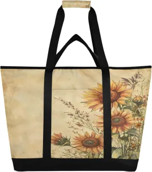 Sunflower Reusable Insulated Cooler Bag with Ice Pack Compartment - Large 131L Waterproof Thermal Grocery Tote for Picnic Beach Camping Lunch Storage