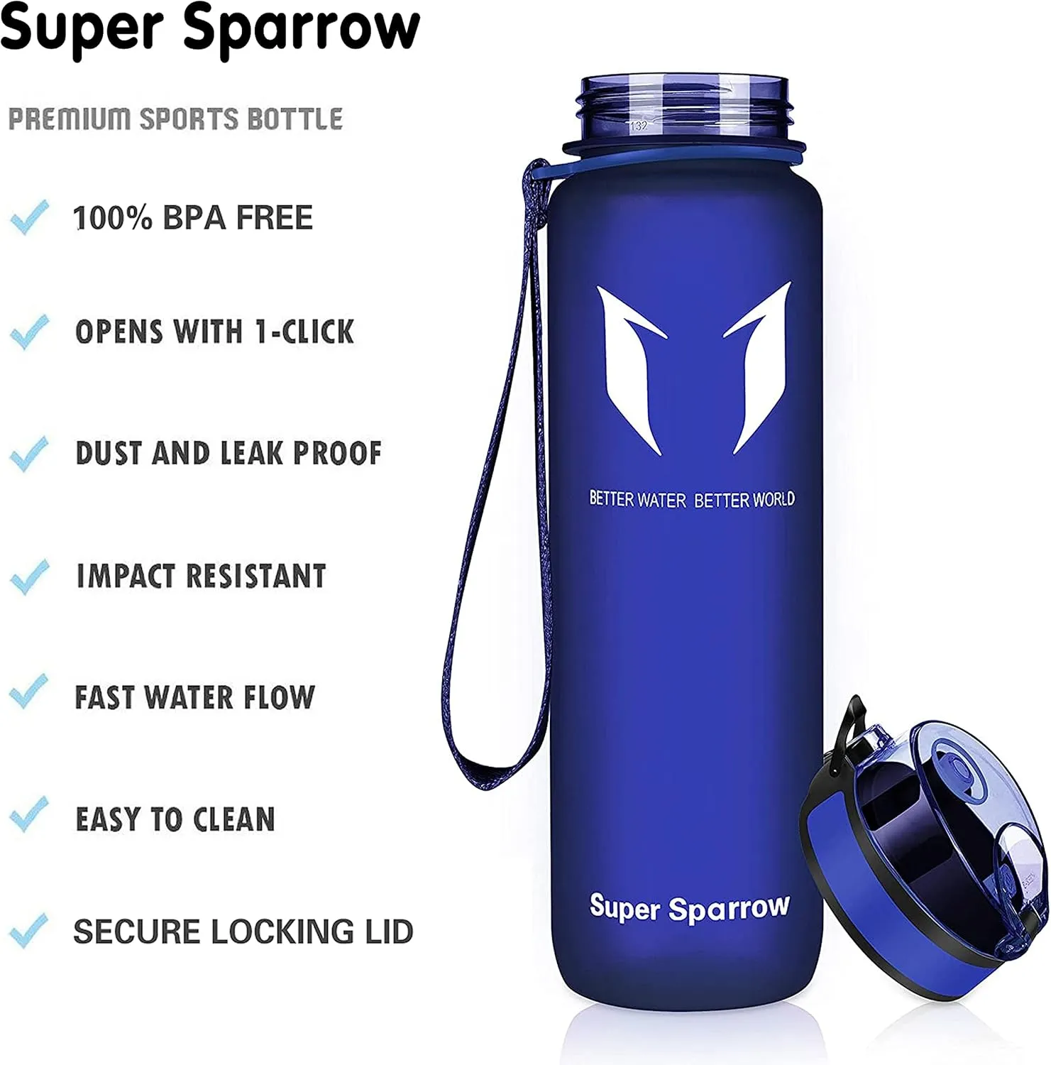 Super Sparrow Water Bottle - 12 oz/17 oz/25 oz/32 oz - BPA Free Tritan Water Bottles - One Touch Opening - Leak-proof Plastic Bottle - Kids Water Bottle for Office, Gym, Outdoor, Sports