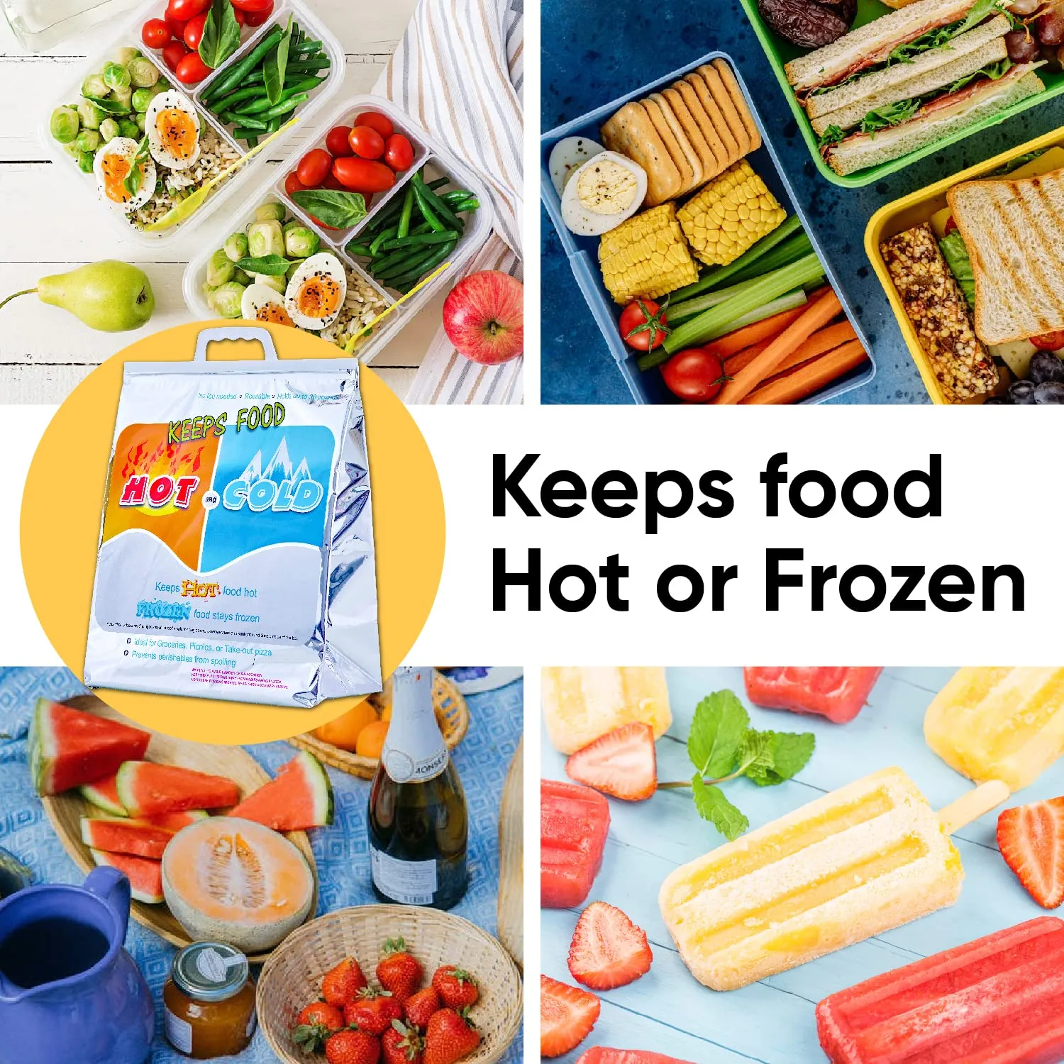 Superio Hot and Cold Insulated Bags for Food Delivery, Grocery Shopping Bags, Food Storage for Hot and Frozen Food for Travel, Disposable Cooler Bag, Reinforced Thermal Lunch Bag (4, 20"x19")