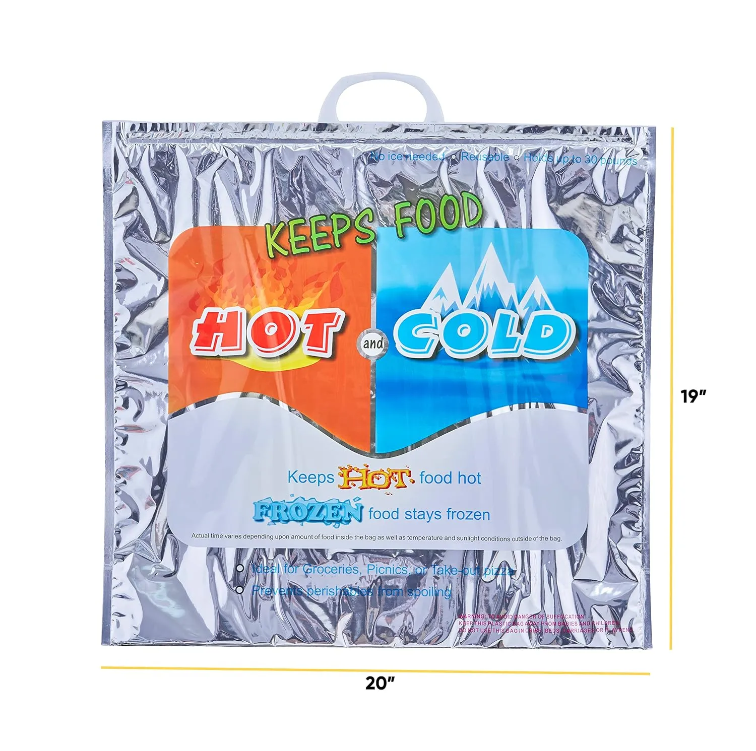 Superio Hot and Cold Insulated Bags for Food Delivery, Grocery Shopping Bags, Food Storage for Hot and Frozen Food for Travel, Disposable Cooler Bag, Reinforced Thermal Lunch Bag (4, 20"x19")