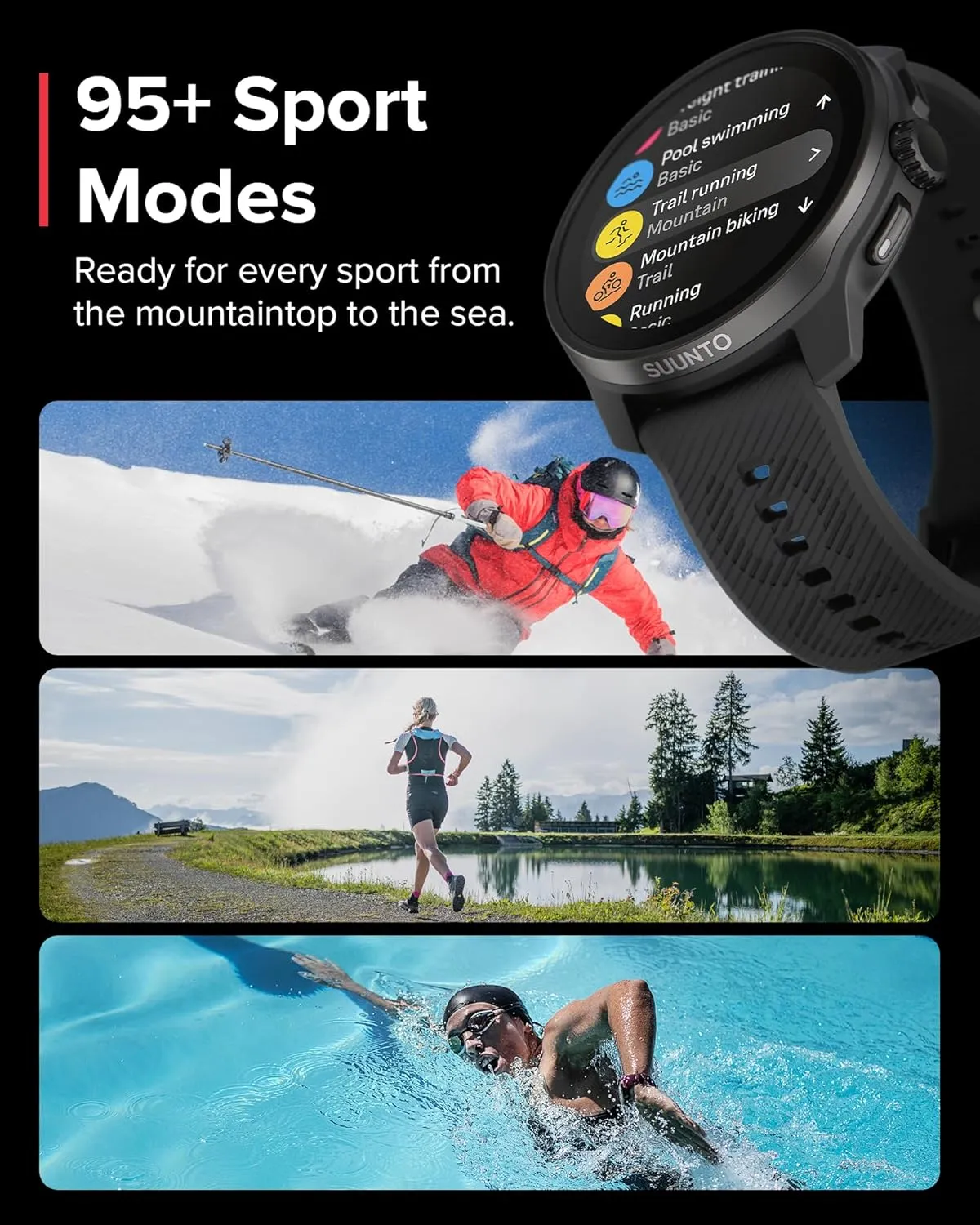 SUUNTO Race S GPS Sports Watch, 1.32" AMOLED Touchscreen w/Crown, 13 Days Battery Life, Training & Sleep Health Tracking, Dual-GNSS, 32GB Global Offline Maps, Lightweight for Running, All Black