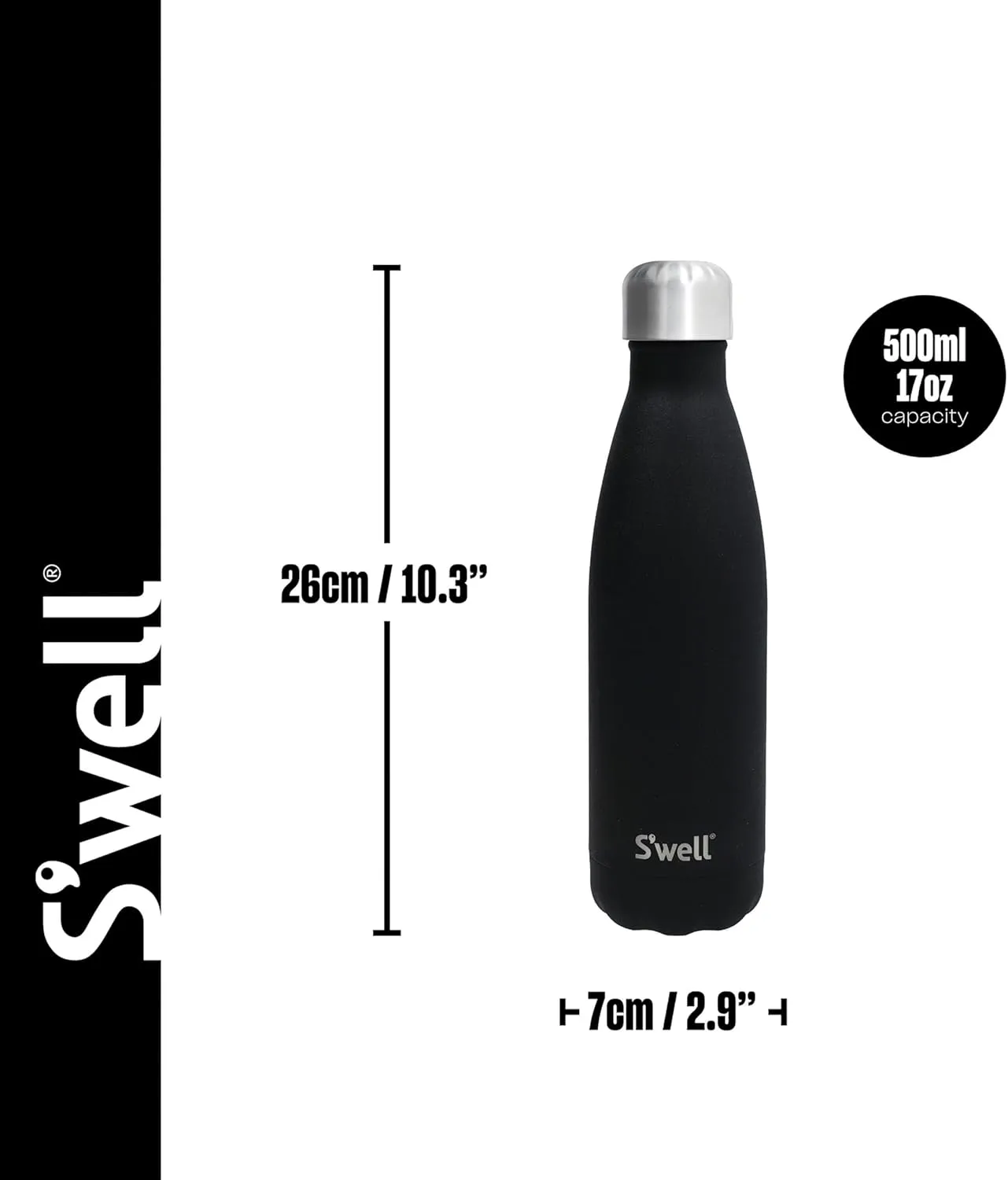 S'Well Insulated Bottle, Onyx, 17 OZ