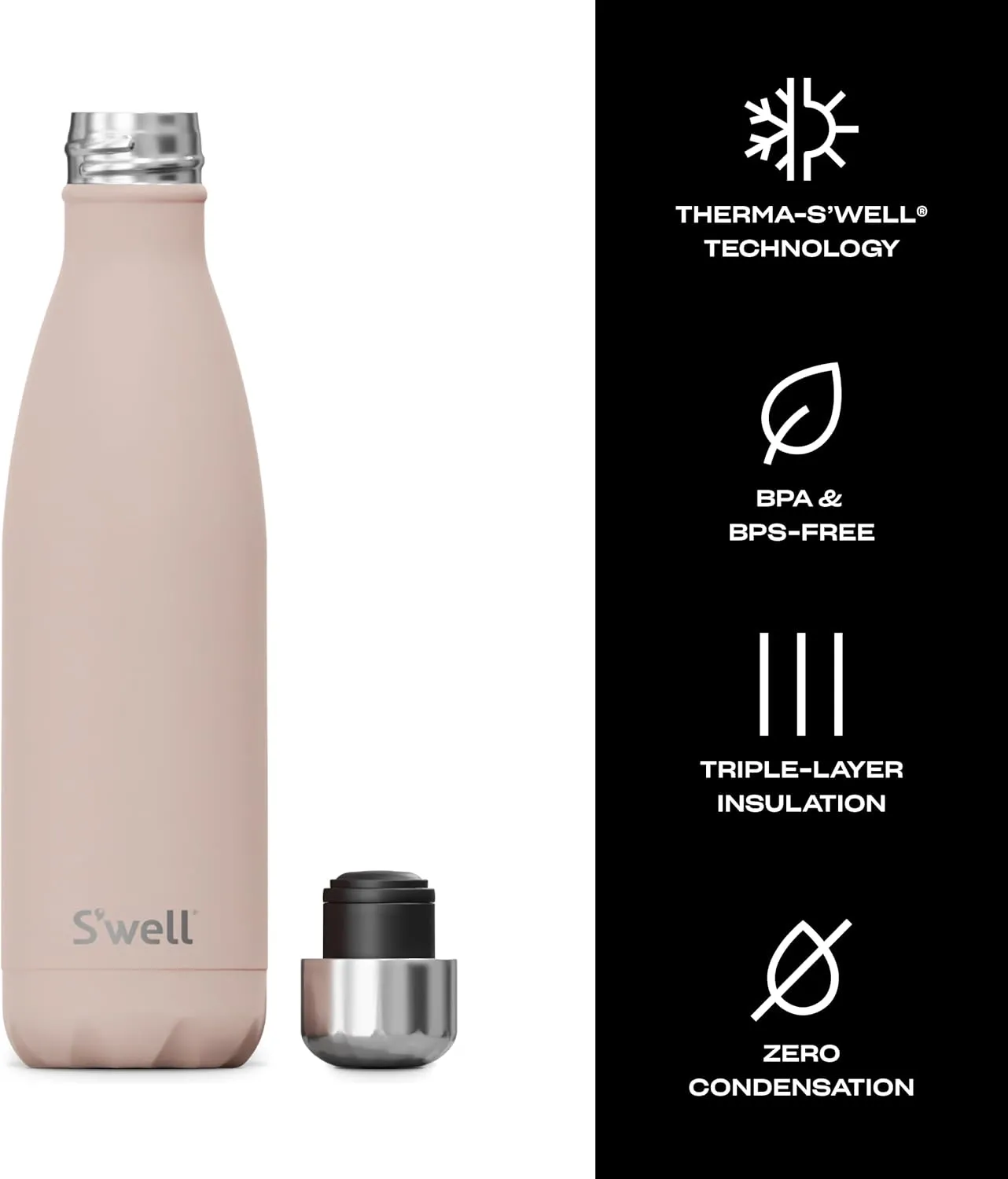 S'well Stainless Steel Water Bottle 17 Fl ounces Himalayan Salt Triple-Layered Vacuum-Insulated Containers Keeps Drinks Cold for 36 Hours and Hot for 18 BPA-Free Perfect for On the Go