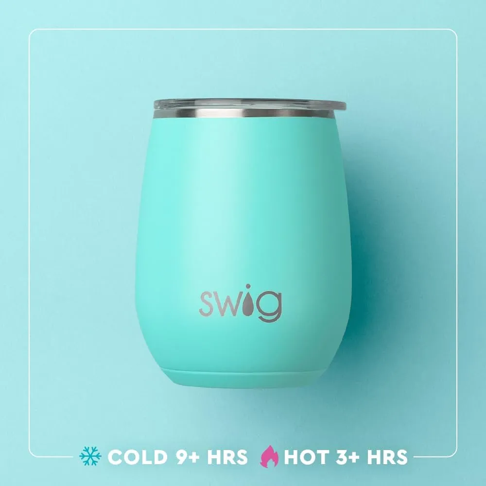 Swig Life 14oz Stemless Wine Cup, Insulated Wine Tumbler with Lid, Stainless Steel Travel Tumbler (Navy)