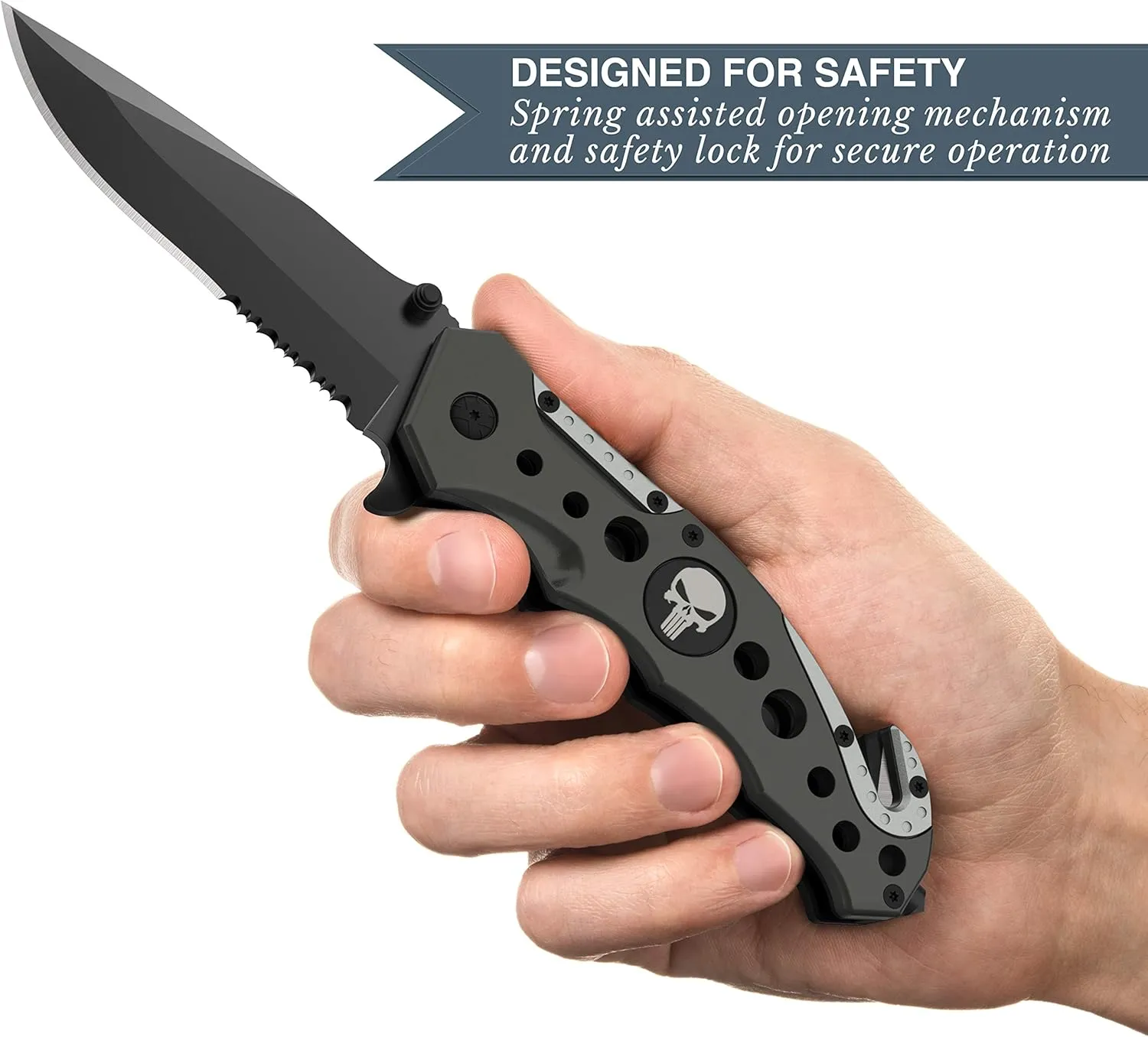 Swiss Safe 3-in-1 Tactical Knife for Military and First Responders - Navy SEAL Black