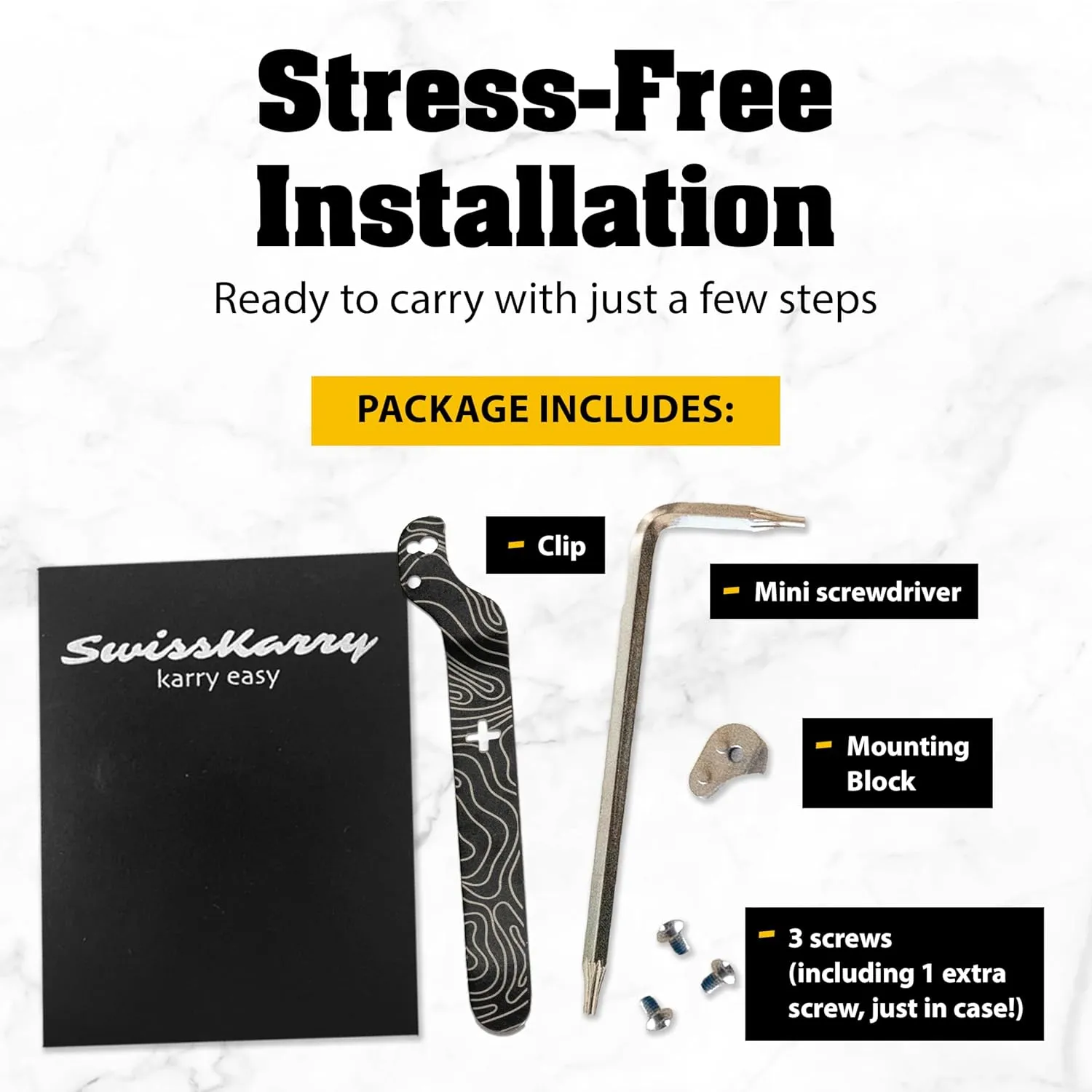 SwissKarry Clip Compatible with 91mm Victorinox Swiss Army Knife Models. 5 Custom Designs for a Personalised Pocket Knife. Be Ready for the Unexpected. Stainless Steel Tough. ‘Topo Black’