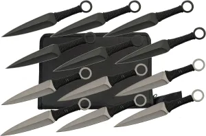 SZCO Supplies 12-Piece Kunai Throwing Knife Set – 6-Inch Double-Edged Stainless Steel Throwing Knives with Nylon-Wrapped Handles, Rust-Resistant Spearpoint Blades, and Carrying Case for Beginner & Professional Knife Throwers