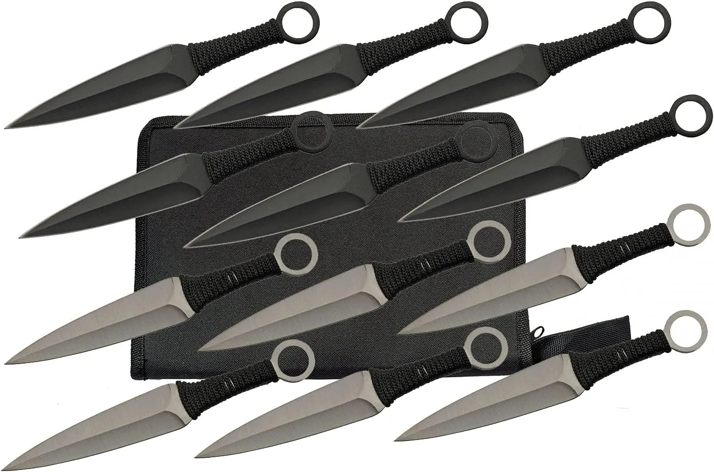 SZCO Supplies 12-Piece Kunai Throwing Knife Set – 6-Inch Double-Edged Stainless Steel Throwing Knives with Nylon-Wrapped Handles, Rust-Resistant Spearpoint Blades, and Carrying Case for Beginner & Professional Knife Throwers
