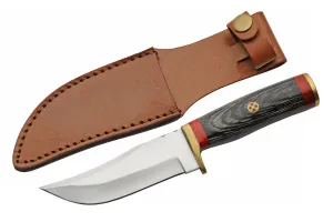 SZCO Supplies 203443-8 Wood Handled Upsweep Outdoor Hunting Knife with Leather Sheath, Black, 8.25" Length