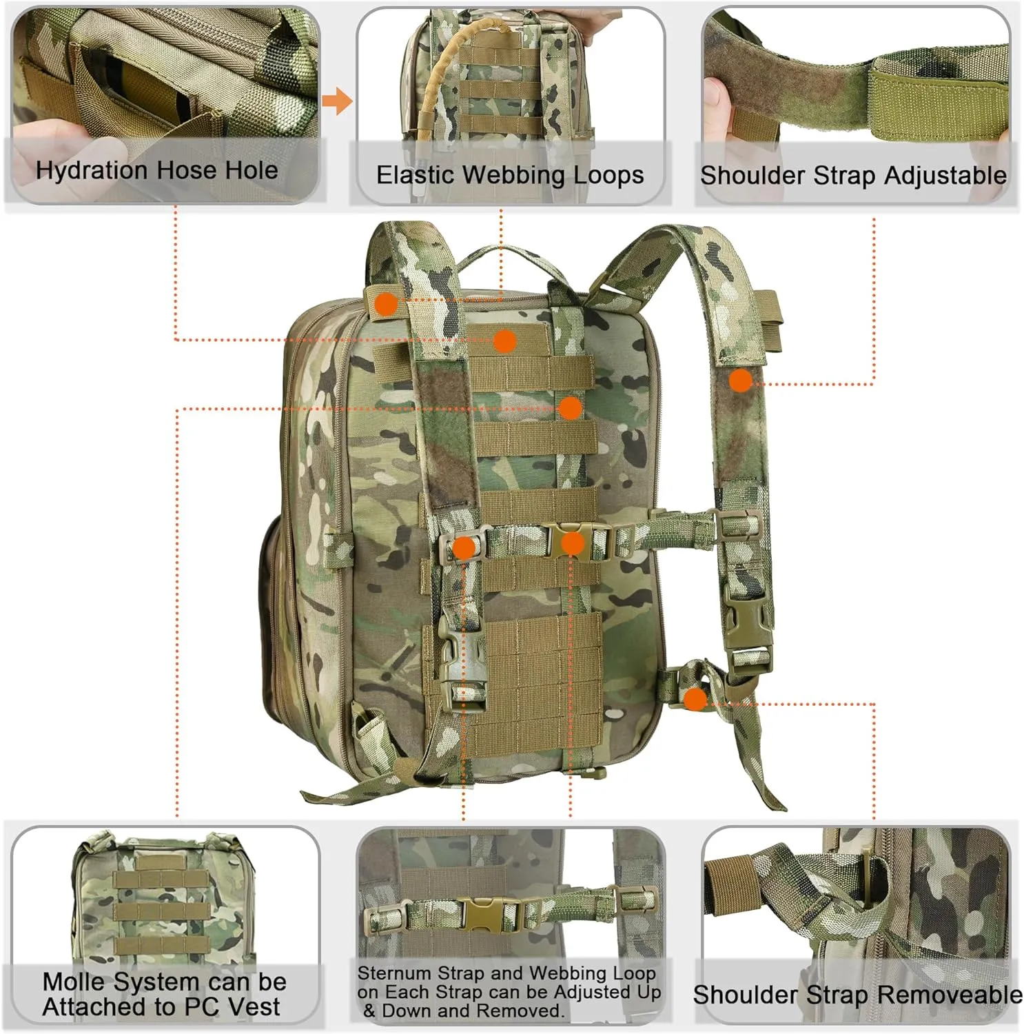 Tactical Expandable Flatpack, Chest Rig Backpack MOLLE Assault Pack Hydration Pack for PC Vest (CP)