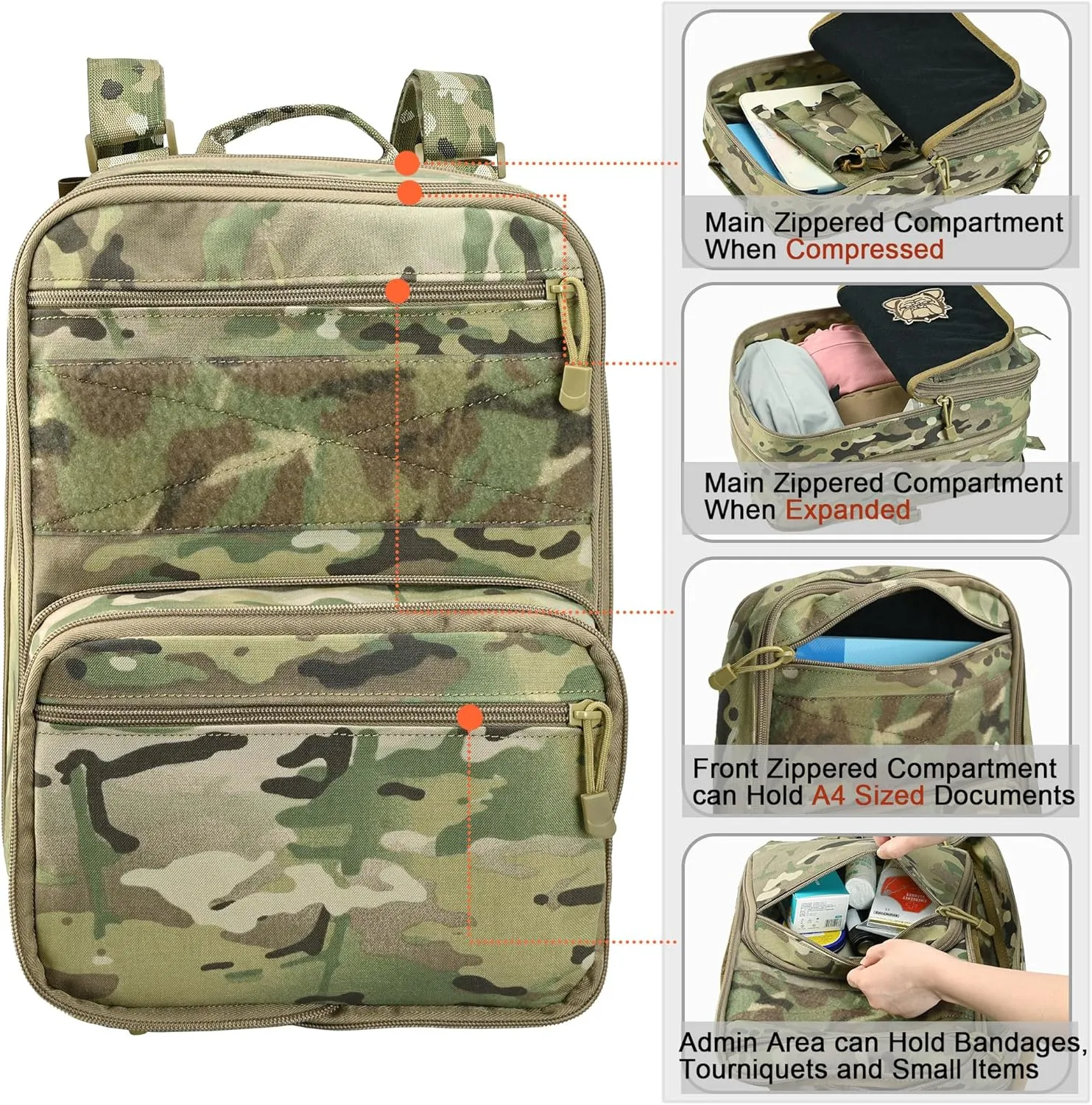 Tactical Expandable Flatpack, Chest Rig Backpack MOLLE Assault Pack Hydration Pack for PC Vest (CP)