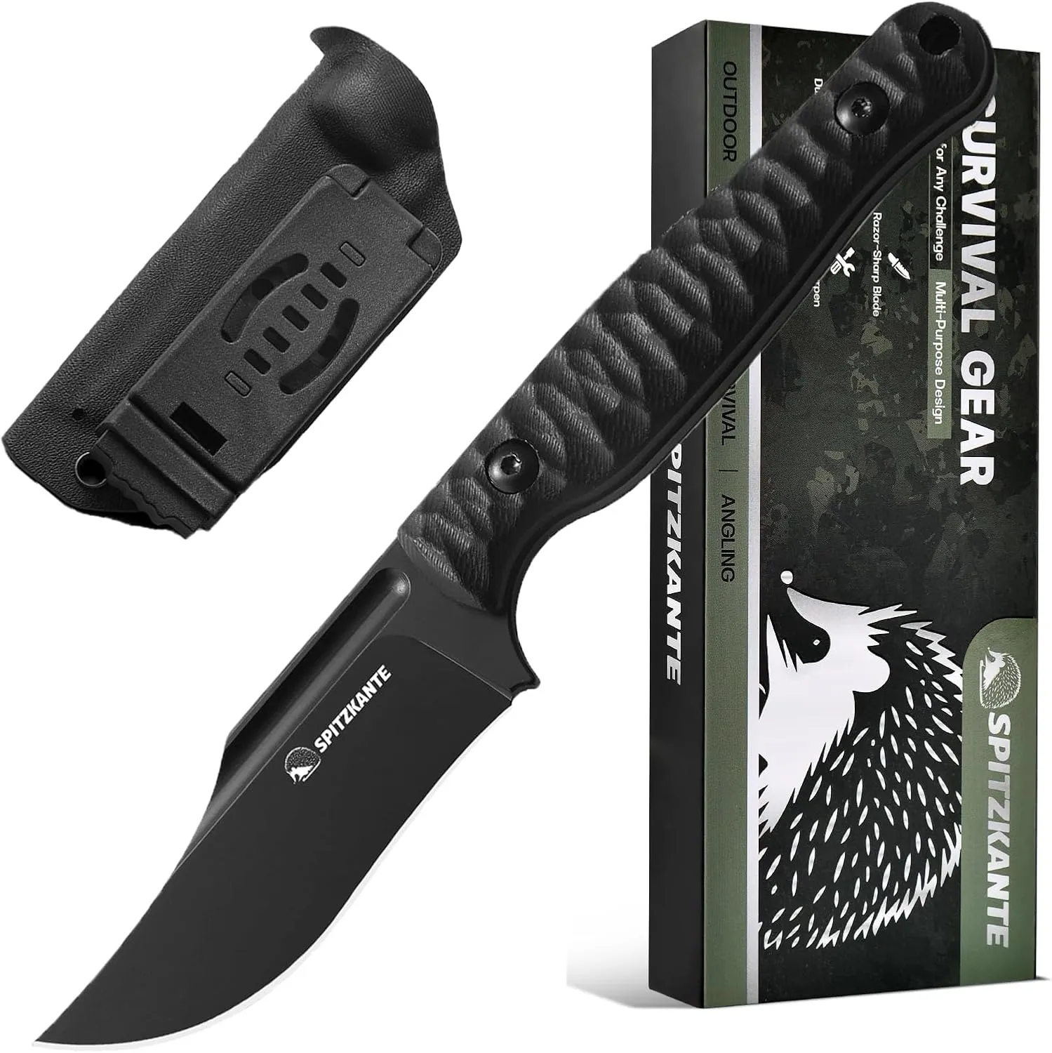 Tactical Fixed Blade Knife with Black D2 Steel Blade and G10 Handle, Clip Point Full Tang Knife with Sheath for Survival, EDC, Outdoor Use