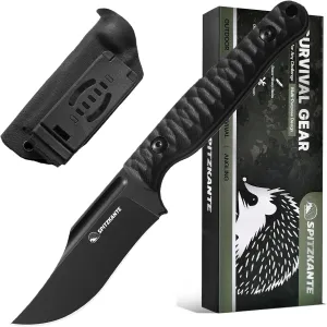 Tactical Fixed Blade Knife with Black D2 Steel Blade and G10 Handle, Clip Point Full Tang Knife with Sheath for Survival, EDC, Outdoor Use