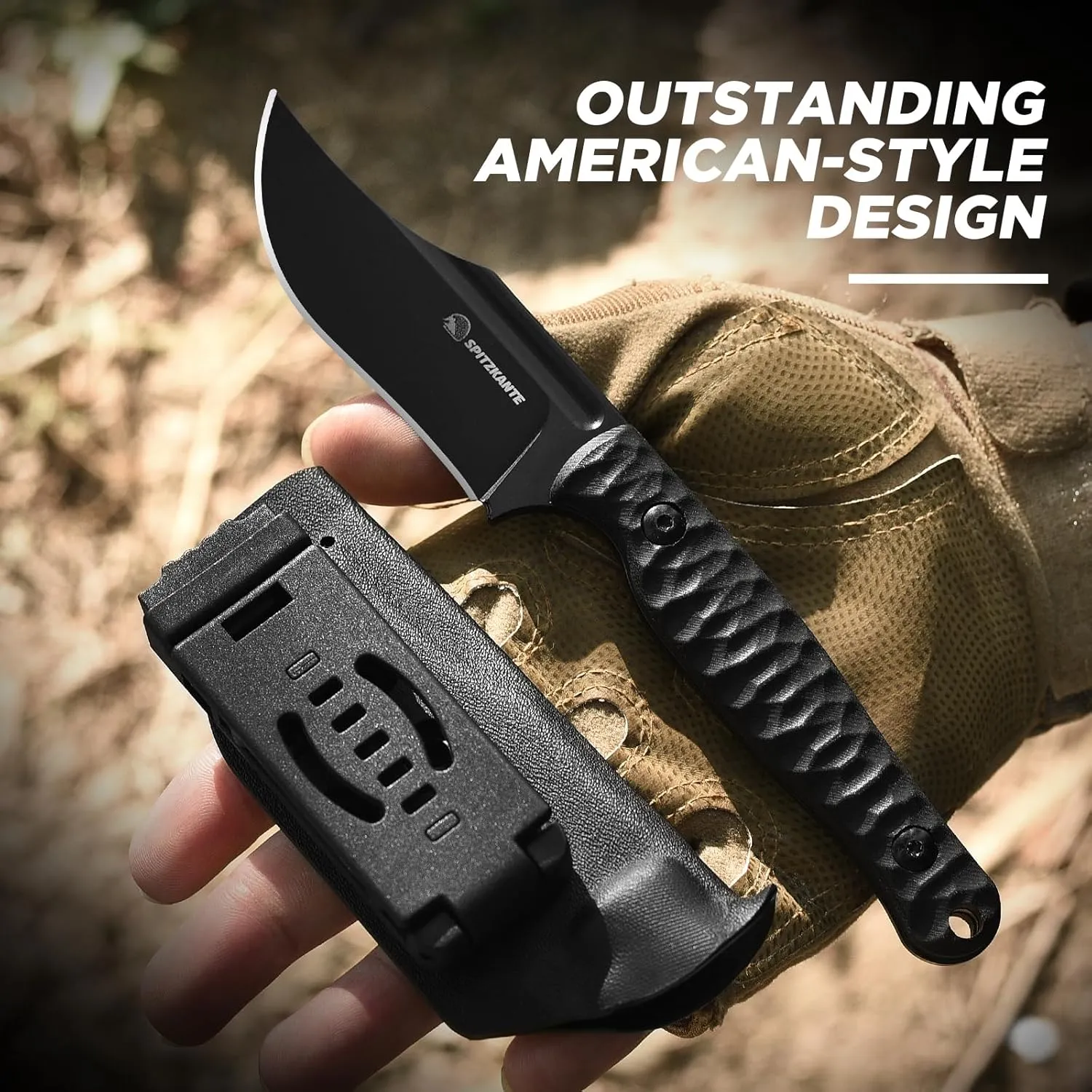 Tactical Fixed Blade Knife with Black D2 Steel Blade and G10 Handle, Clip Point Full Tang Knife with Sheath for Survival, EDC, Outdoor Use