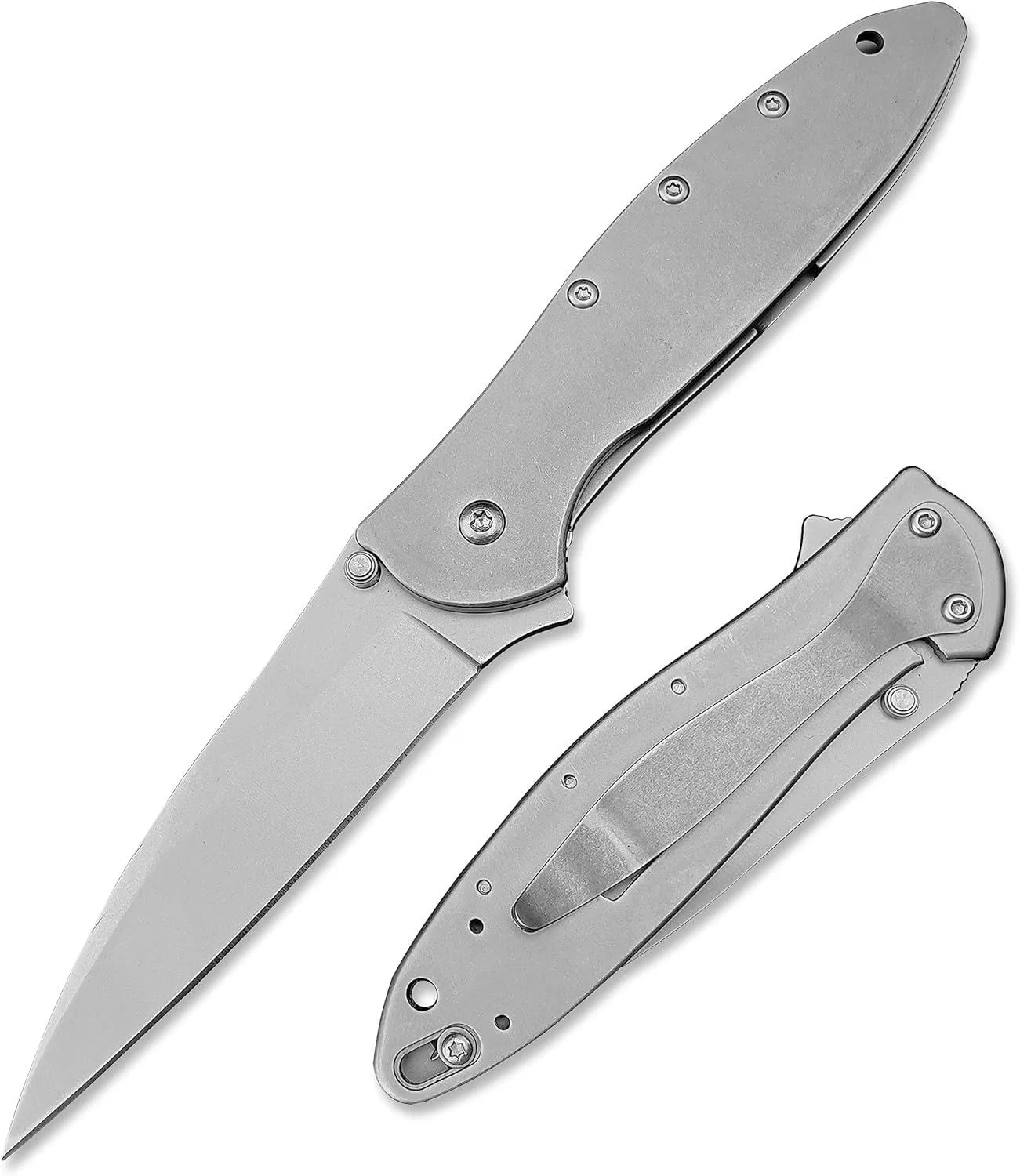 Tactical Folding Pocket Knife SpeedSafe Flipper EDC Knives 3" Bead Blast Plain Blade, Stainless Steel Handles with Reversible Pocketclip for Men Women