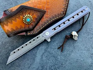 TACTICAL GEARZ Damascus Pocket Knife, Tc4 Titanium Handle, 67 Multi Layered Damascus Blade w/VG10 Core (XT Platinum Beast Bundle)