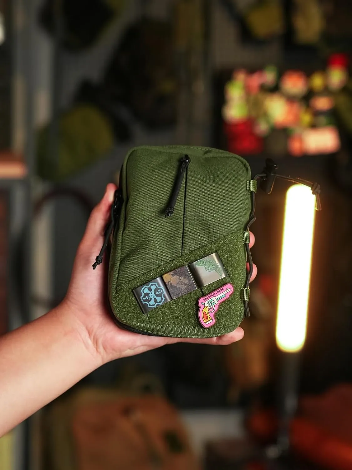 TACTICAL GEEK Block E4.0 EDC Compact Waist Pouch, Utility Pocket Organizer with Elastic Cord, Nylon Dual-Directional Zippers Tool Pouch, Multi-Purpose Small Gadget Organization for Daily Carry（Green）