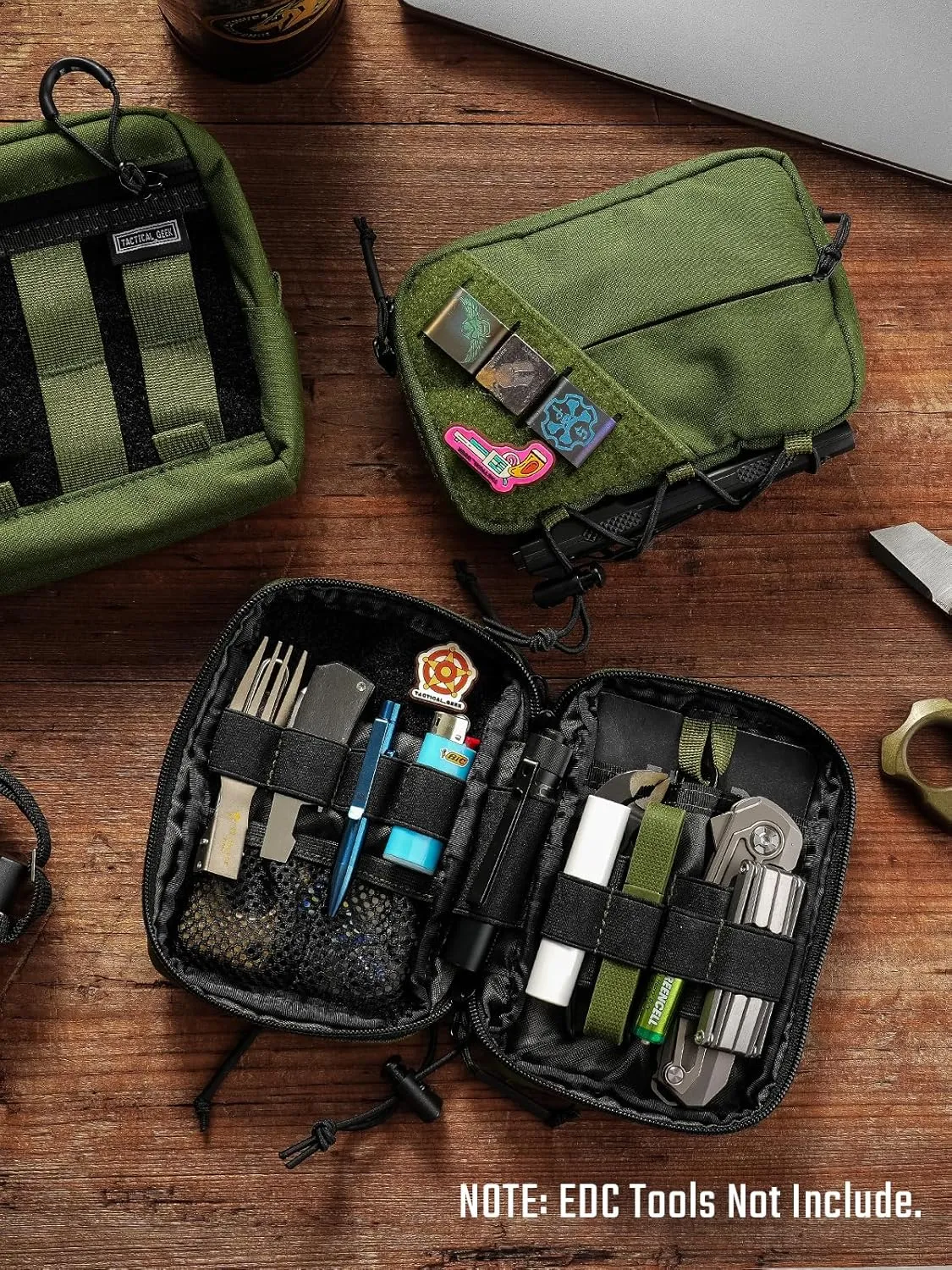 TACTICAL GEEK Block E4.0 EDC Compact Waist Pouch, Utility Pocket Organizer with Elastic Cord, Nylon Dual-Directional Zippers Tool Pouch, Multi-Purpose Small Gadget Organization for Daily Carry（Green）