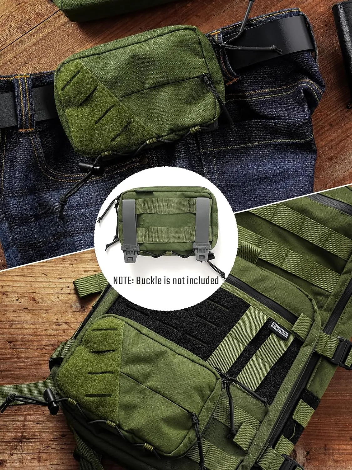 TACTICAL GEEK Block E4.0 EDC Compact Waist Pouch, Utility Pocket Organizer with Elastic Cord, Nylon Dual-Directional Zippers Tool Pouch, Multi-Purpose Small Gadget Organization for Daily Carry（Green）