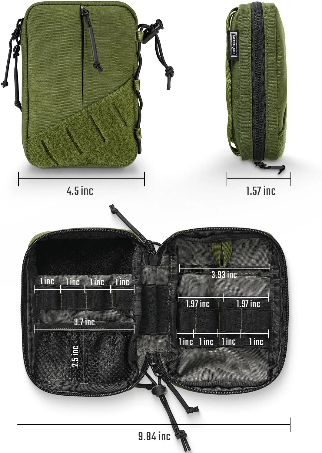 TACTICAL GEEK Block E4.0 EDC Compact Waist Pouch, Utility Pocket Organizer with Elastic Cord, Nylon Dual-Directional Zippers Tool Pouch, Multi-Purpose Small Gadget Organization for Daily Carry（Green）