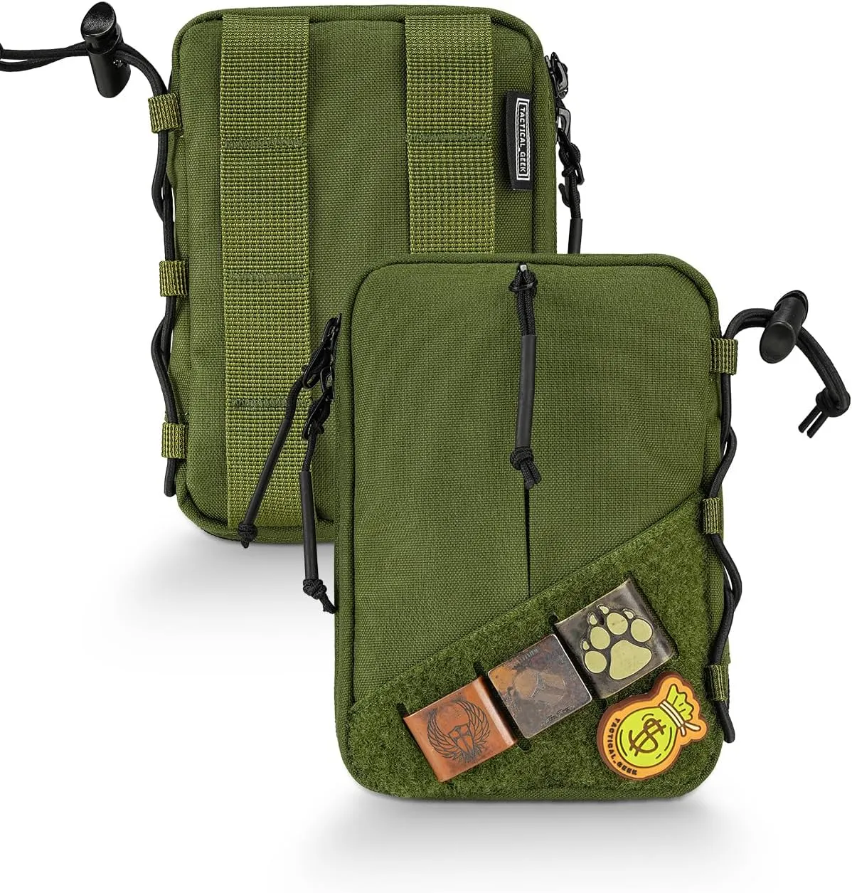 TACTICAL GEEK Block E4.0 EDC Compact Waist Pouch, Utility Pocket Organizer with Elastic Cord, Nylon Dual-Directional Zippers Tool Pouch, Multi-Purpose Small Gadget Organization for Daily Carry（Green）