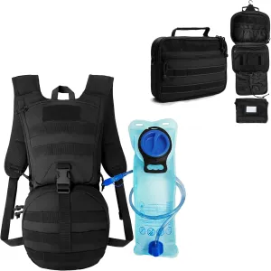 Tactical Hydration Backpack Pack Black   Tactical Toiletry Bag Black