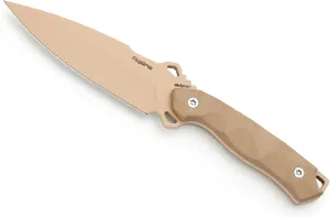 Tactical Knife PHOBOS in Brown Color. Ferocious Sleipner Steel Blade, Ergonomic G10 Handle, includes Kydex Sheath. Knife Designed and Manufactured by Hydra Knives in Albacete (Spain)