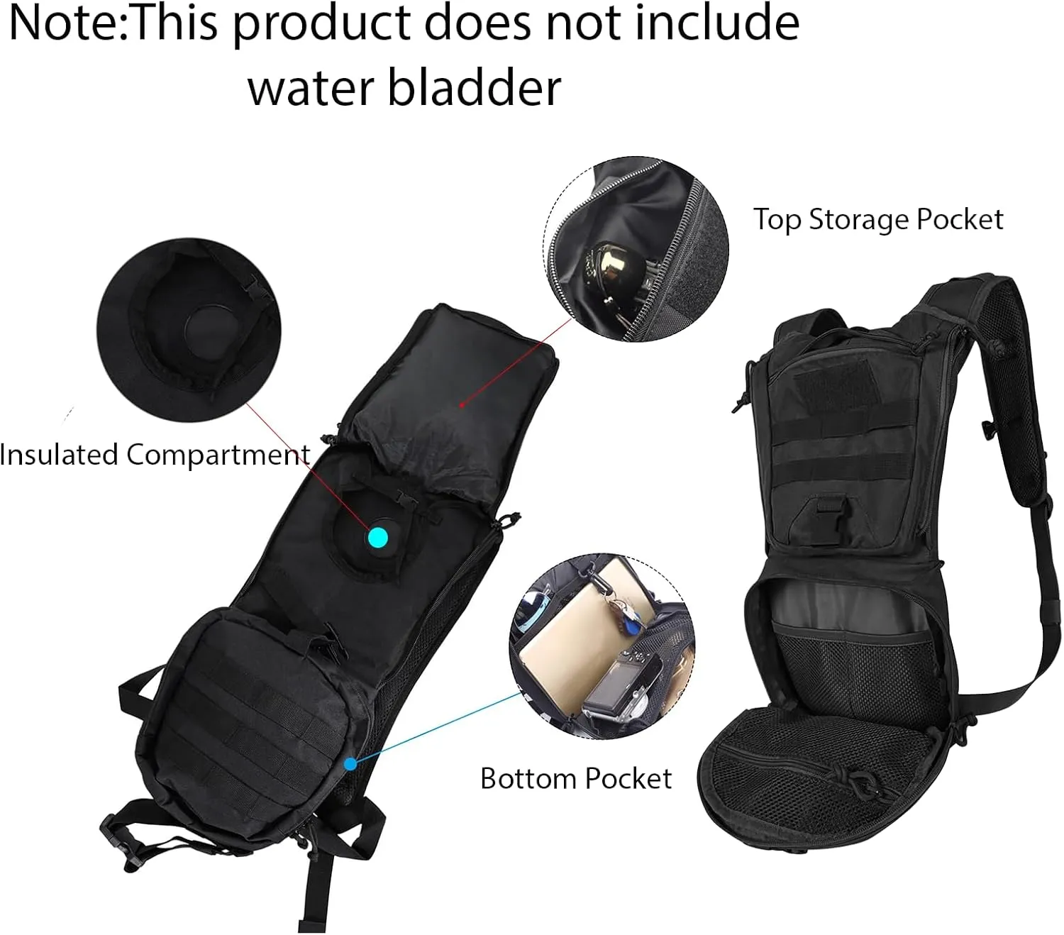 Tactical Molle Hydration Pack Backpack with 3L TPU Water Bladder Running Hydration Vest Water Backpack for Cycling, Hiking, Running, Climbing, Hunting, Biking